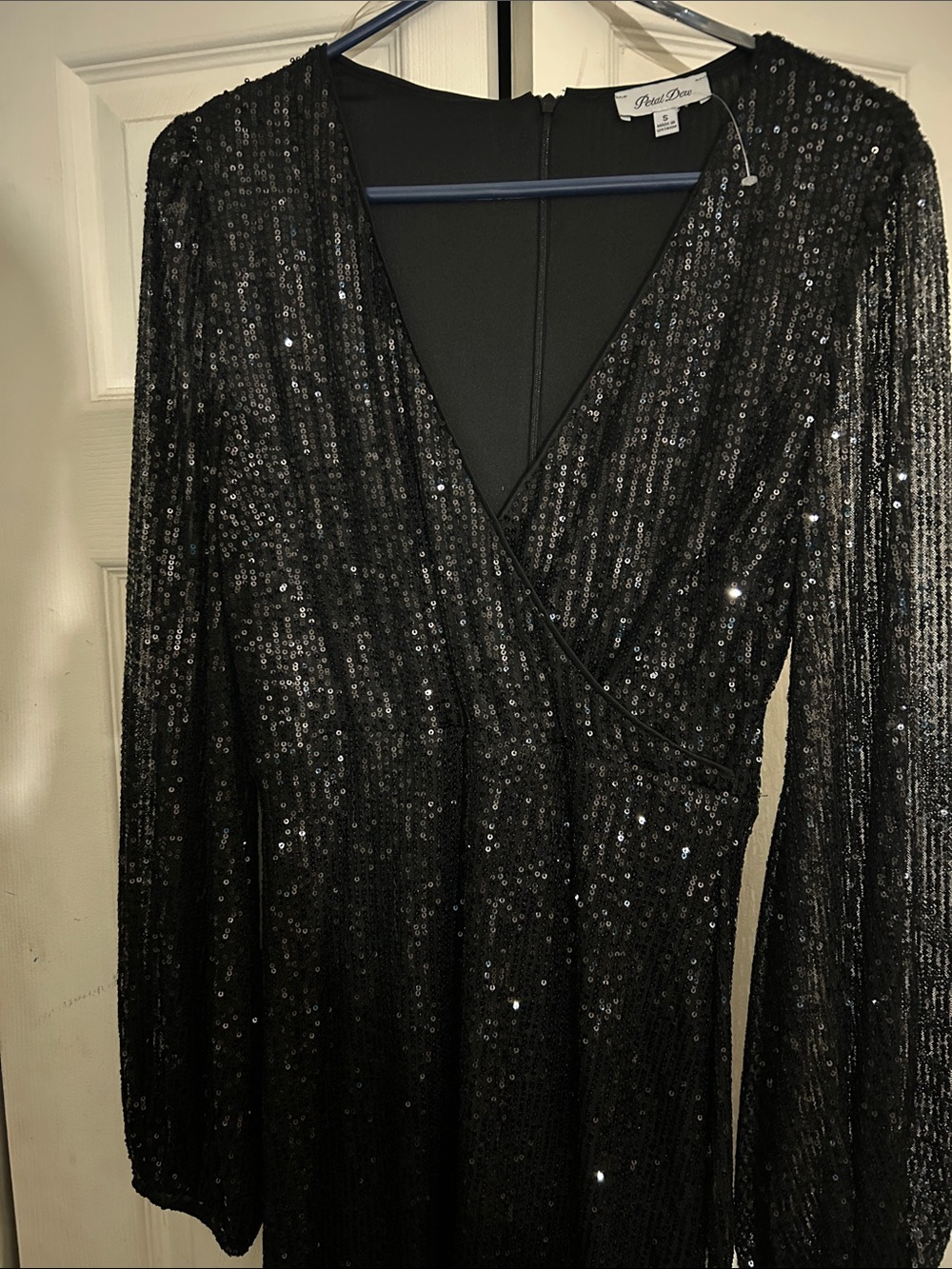 Dress Barn Black Sequin Long-Sleeve Wrap Dress